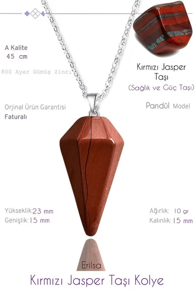 Sertifikalı Pandül Model Kırmızı Jasper Taşı Kolye ürün görseli 1