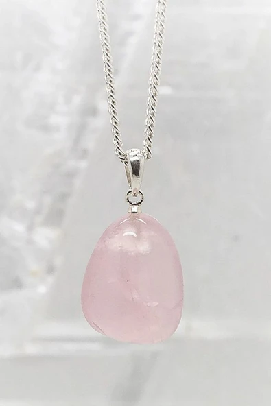 Sertifikalı Tımbıl Model Pembe Kuvars Taşı Kolye - Resim 2