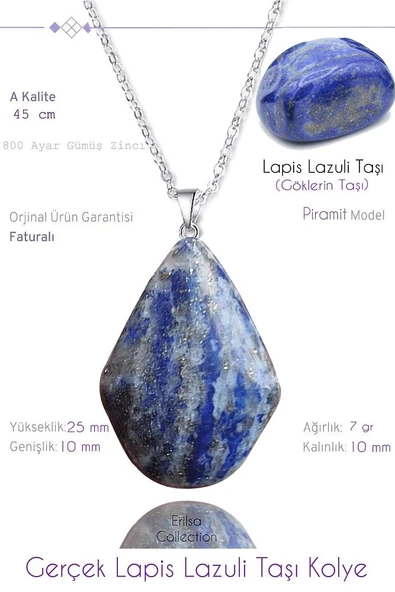 Sertifikalı Gerçek Piramit Model Lapis Lazuli Taşı Kolye ürün görseli 1