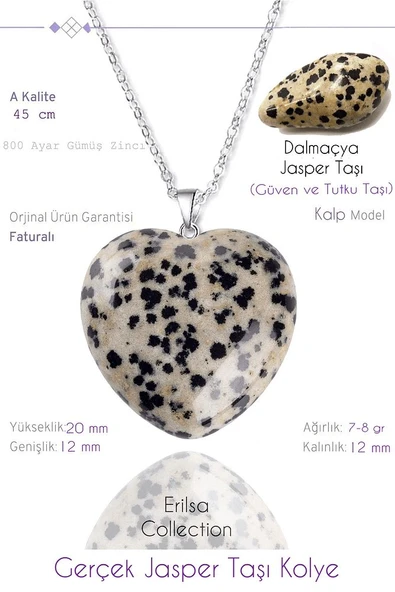Sertifikalı Kalp Model Gerçek Dalmaçya Jasper Taşı Kolye ürün görseli 1