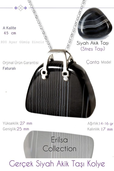 Sertifikalı Çanta Model Siyah Akik Taşı Kolye ürün görseli 1