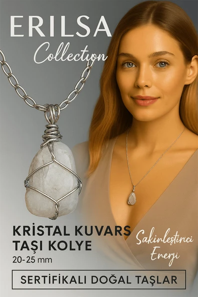 Sertifikalı Gümüş Tel Sargılı Doğal Kristal Kuvars Taşı Kolye – 25-30 mm Arınma ve Denge Taşı ürün görseli 1