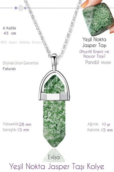 Sertifikalı Çivi Model Yeşil Nokta Jasper Taşı Kolye ürün görseli 1