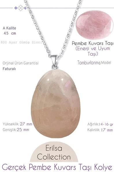 Sertifikalı Tımbıl Model Pembe Kuvars Taşı Kolye ürün görseli 1