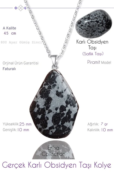 Sertifikalı Piramit Model Karlı Obsidyen Taşı Kolye ürün görseli 1