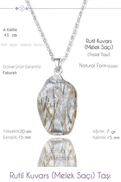 Sertifikalı Tımbıl Model Rutil Kuvars Taşı Kolye (Melek Saçı) ürün görseli 1