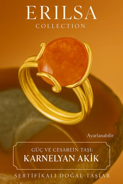 Sertifikalı Gold Rokoko Model Karneol - Karnelyan Akik Taşı Yüzük ürün görseli 1