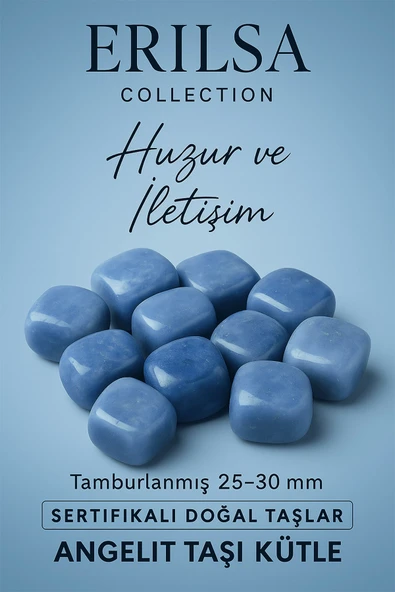 Sertifikalı Doğal Angelit Taşı Kütle 25-30 mm - Tamburlanmış Huzur ve İletişim Melek Taşı ürün görseli 1