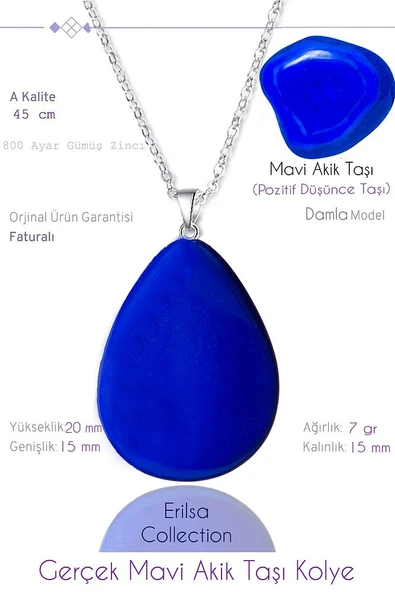 Sertifikalı Damla Model Mavi Akik Taşı Kolye ürün görseli 1