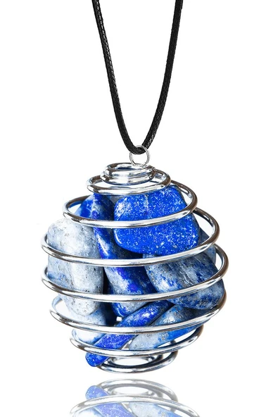 Sertifikalı Tel Sargılı Kafes Model Lapis Lazuli Taşı Kolye ürün görseli 1