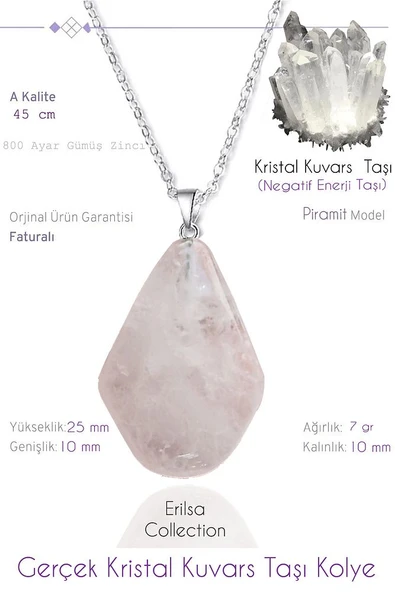 Sertifikalı Gerçek Piramit Model Kristal Kuvars Taşı Kolye ürün görseli 1