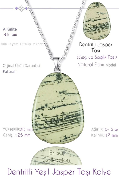 Sertifikalı Tımbıl Model Dentritli Yeşil Jasper Taşı Kolye ürün görseli 1