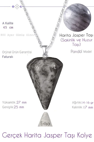Sertifikalı Pandül Model Harita Jasper Taşı Kolye ürün görseli 1