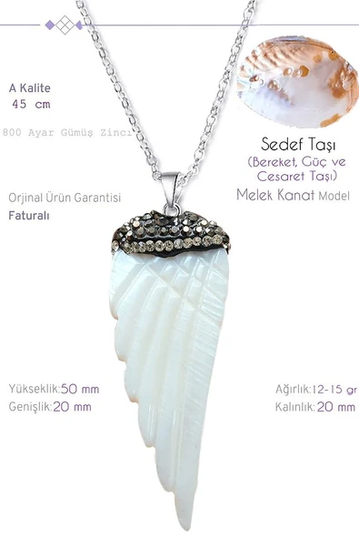Sertifikalı Zirkon Taşlı Model Melek Kanadı Gerçek Sedef Taşı Kolye ürün görseli 1