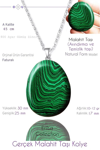 Sertifikalı Tımbıl Model Malahit Taşı Kolye ürün görseli 1