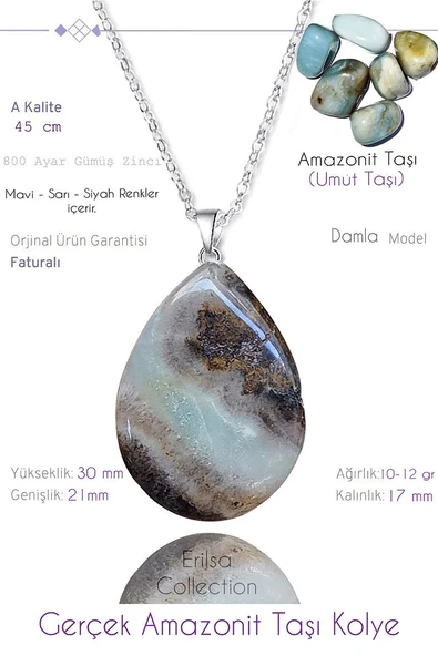 Sertifikalı Damla Model Gerçek Amazonit Taşı Kolye ürün görseli 1