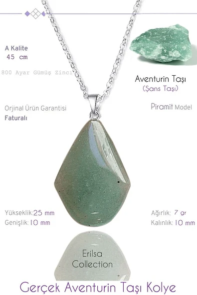 Sertifikalı Piramit Model Gerçek Aventurin Taşı Kolye ürün görseli 1