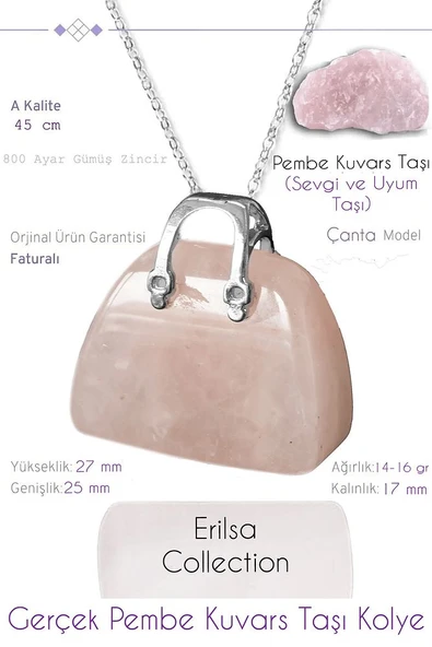 Sertifikalı Çanta Model Pembe Kuvars Taşı Kolye ürün görseli 1