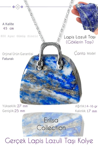 Sertifikalı Çanta Model Lapis Lazuli Taşı Kolye ürün görseli 1
