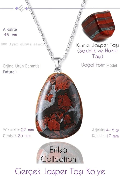 Sertifikalı Gerçek Kırmızı Jasper Taşı Kolye ürün görseli 1