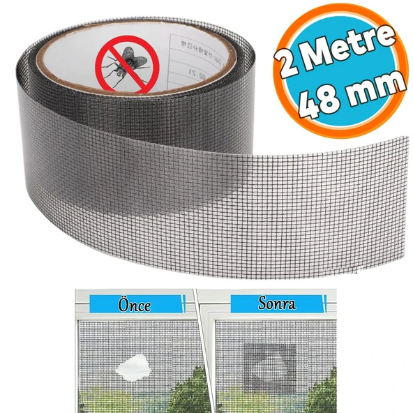 Yapışkanlı Sineklik Tülü Tamir Bandı Yırtık Kopmuş Delik Fiber Tül Yapıştırma 48 mm x 2 Metre Siyah ürün görseli 1