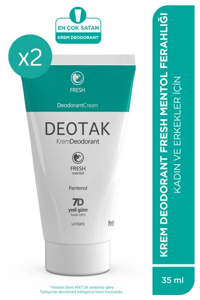 Deotak Mentol Ferahlığı 7 Güne Kadar Etkili Krem Deodorant 35 ml x 2 Adet ürün görseli 1