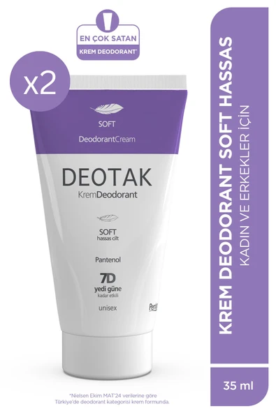 Deotak Soft Hassas Koruma 7 Güne Kadar Etkili Krem Deodorant 35 ml x 2 Adet ürün görseli 1