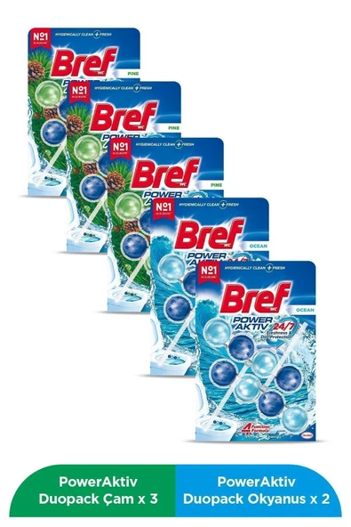 Bref Wc Power Aktiv Duopack Katı Tuvalet Bloğu 3 Çam 2 Okyanus, 5 X 2'li Paket ürün görseli 1