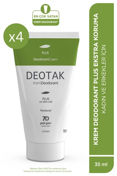 Deotak Plus Ekstra Koruma 7 Güne Kadar Etkili Krem Deodorant 35 ml x 4 Adet ürün görseli 1