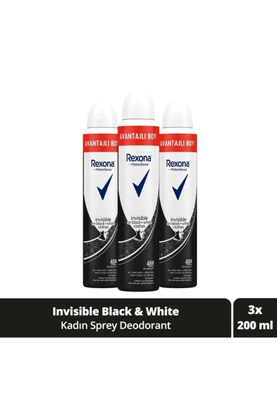 Rexona Kadın Sprey Deodorant Invisible On Black White Clothes Avantajlı Boy 200 ml X3 Adet ürün görseli 1