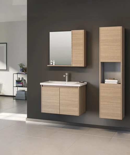 Orka Düden 80 cm MDF Kapaklı Meşe Banyo Dolabı Takımı ve Boy Dolabı ürün görseli 1