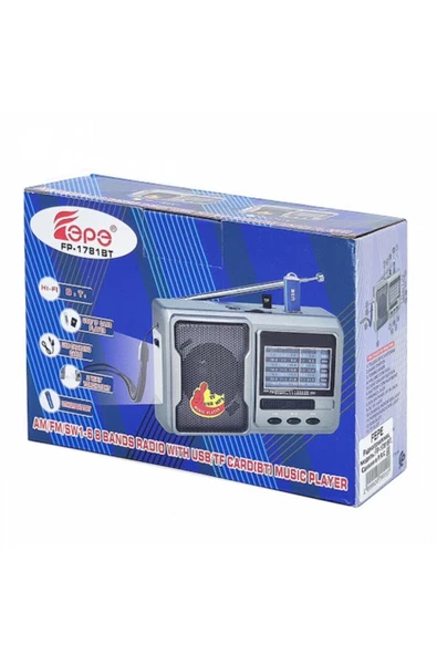 Fepe FP-1781BT Fm Radyolu Bluetoothlu Şarjlı Cep Radyosu + El Feneri ürün görseli 1