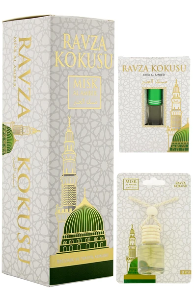 Medine Ravza Kokusu 400ml Sprey Ve Medine Ravza Kokusu 8 Ml Araba Kokusu Cam Şişe Ve Medine Ravza Alkolsüz Esans 3Ml ürün görseli 1