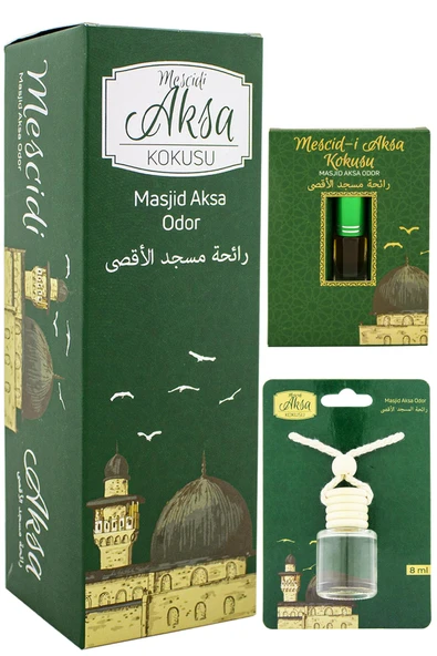 Mescidi Aksa Kokusu 400ml Sprey Ve Mescidi Aksa Kokusu 8 Ml Araba Kokusu Cam Şişe Ve Mescidi Aksa Alkolsüz Esans 3Ml ürün görseli 1