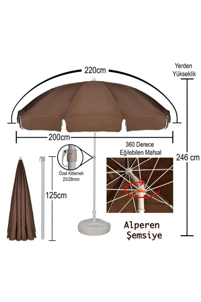 Alperen Şemsiye Kahverengi Bahçe Balkon Teras Şezlong Balkon Plaj Şemsiyesi ürün görseli 1