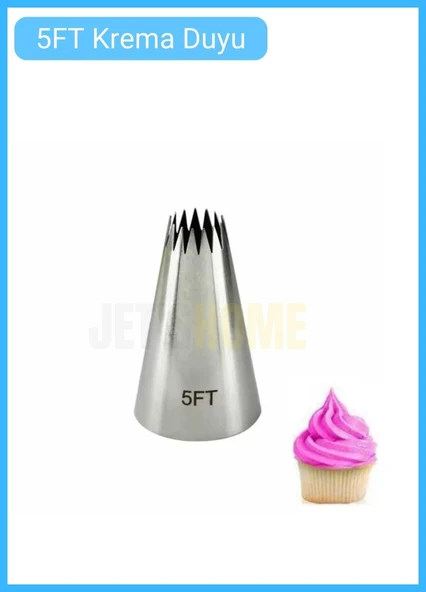 5FT Açık Yıldız Desen Krema Duyu Büyük Boy Pasta Duyu Paslanmaz Çelik Krema Torbası Ucu 3.0x1.4x4.8 cm ürün görseli 1