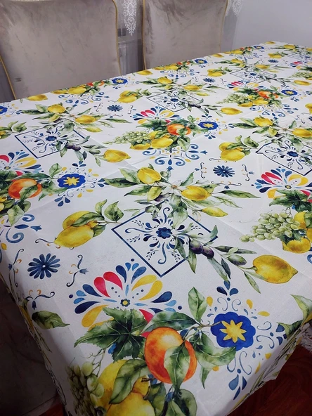 Limon Portakal Desenli 3D Dikdörtgen Masa Örtüsü (160x200) ürün görseli 1