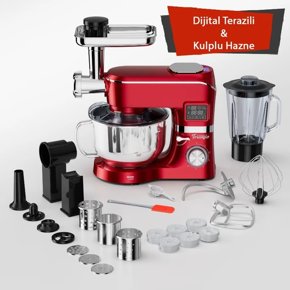 Trumio SM1503BMLF 6.2 L, Çok İşlevli Kıyma Çekme Hamur Mayalama Blender Makinesi ( Dijital Terazili-Kırmızı) ürün görseli 1