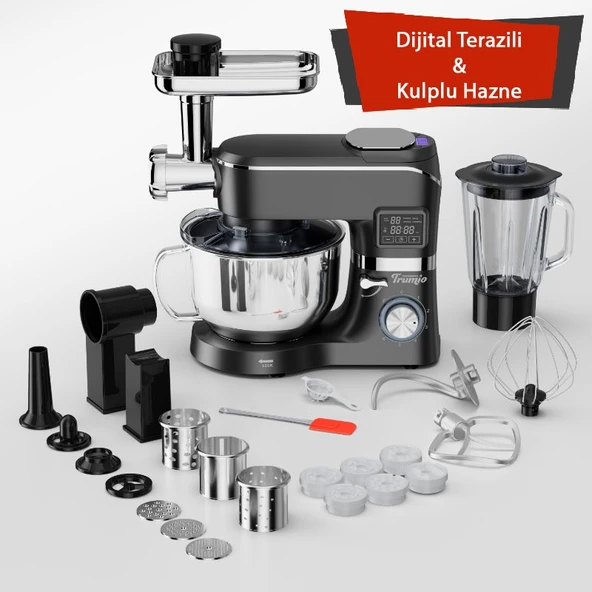 Trumio SM1503BMLF 6.2 L, Çok İşlevli Kıyma Çekme Hamur Mayalama Blender Makinesi (Dijital Terazili-Gri) ürün görseli 1