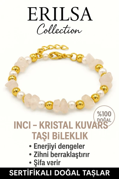 Sertifikalı İnci ve Kristal Kuvars Taşı Bileklik – Enerji Dengeleyici Şifa ürün görseli 1