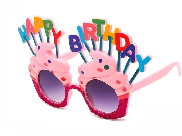 Happy Birthday Yazılı Pembe Fuşya Renk Parti Gözlüğü 12x7 cm ürün görseli 1
