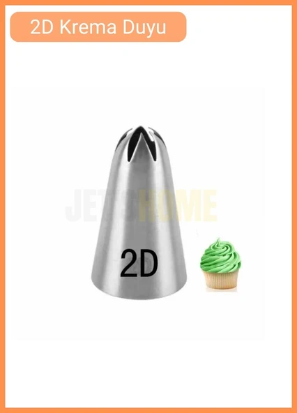 2D Kapalı Yıldız Desen Krema Duyu Büyük Boy Pasta Duyu Paslanmaz Çelik Krema Torbası Ucu 2.5x1.3x4.4 cm ürün görseli 1