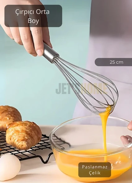 Çelik Çırpıcı Orta Boy Yumurta Çırpıcı Kek Çırpıcı Çorba Çırpıcısı 25 cm ürün görseli 1