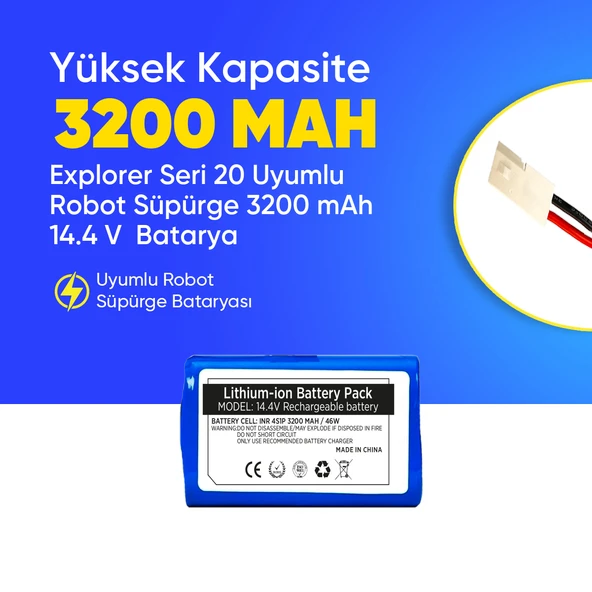 Explorer Seri 20 Uyumlu Robot Süpürge 3200 mAh 14.4 V  Batarya – Orjinal Uyumlu Uzun Ömürlü, Yüksek Performans Pil ürün görseli 1