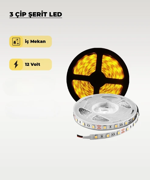 12V İç Mekan Amber Işık Şerit Led 10 Metre ürün görseli 1