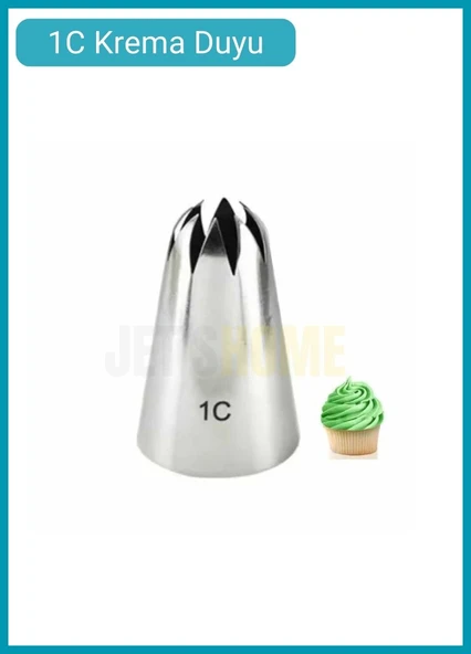 1C Kapalı Yıldız Desen Krema Duyu Büyük Boy Pasta Duyu Paslanmaz Çelik Krema Torbası Ucu 3.0x1.8x4.6 cm ürün görseli 1