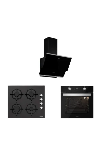Silverline Siyah Cam Ankastre Set (3490 Oslo 60+cs5343b01+bo6504b01) ürün görseli 1