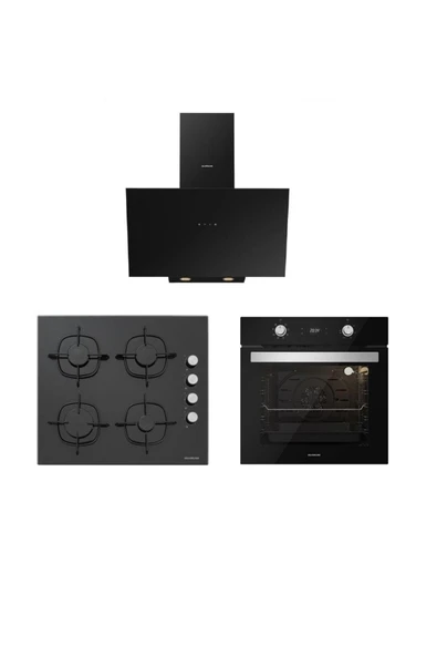 Silverline Siyah Cam Ankastre Set (3481 Flam 60+cs5335b02+bo6504b01) ürün görseli 1
