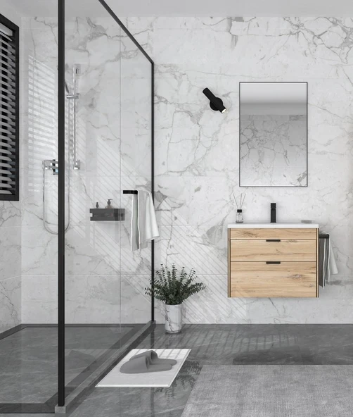 Orka Trio 65 cm MDF Çekmeceli Senza Asma Banyo Dolabı Takımı ürün görseli 1