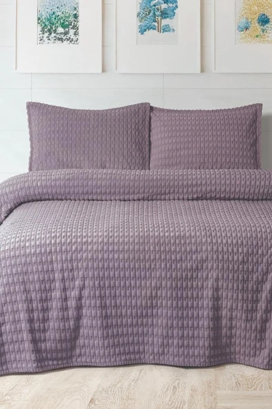 Merinos Twist Çift Kişilik Battaniye Seti Mürdüm ürün görseli 1